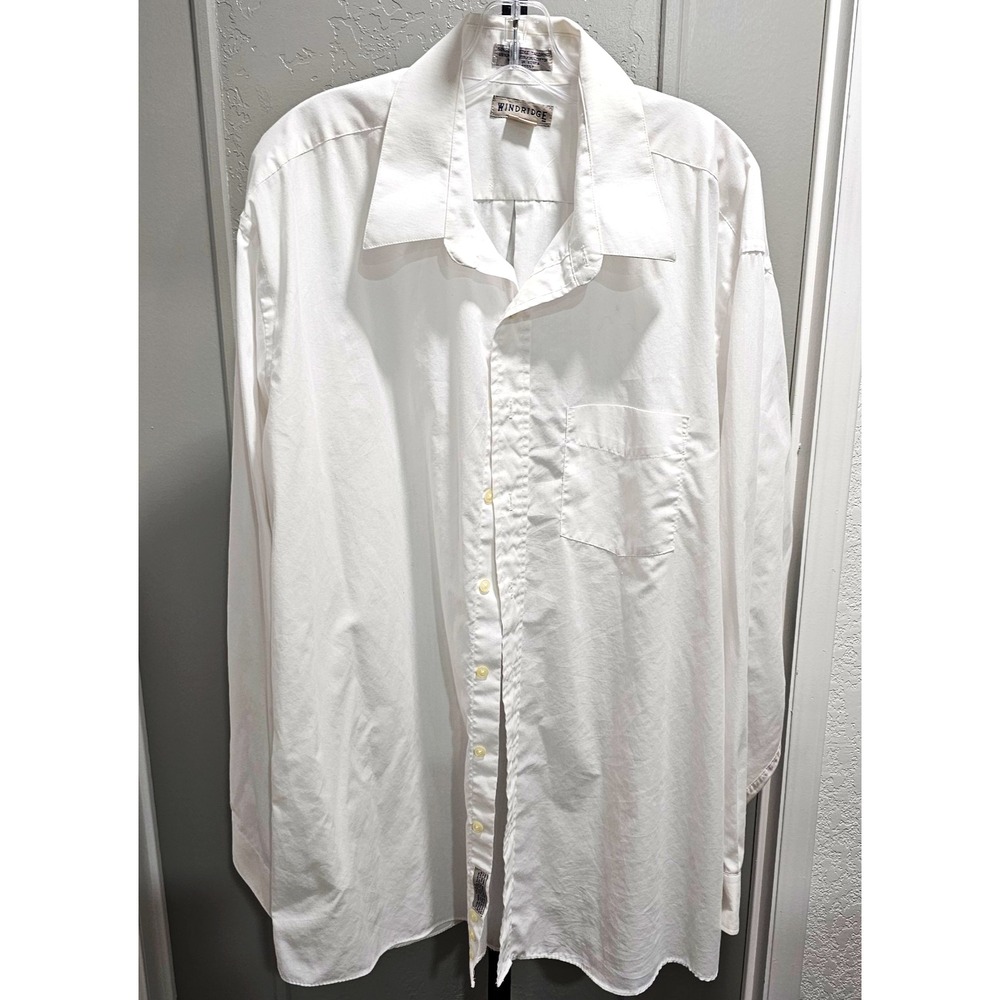 Vtg Windridge White Dress Shirt Men 18.5 36/37 Extra Long Sleeve Korea Dress